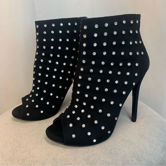 Aldo black crystal rhinestone embellished peep toe high heel ankle boots Sz 7 - Picture 8 of 8